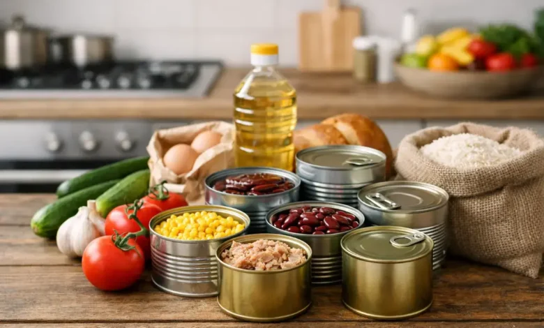 معلبات غذائية اقتصادية مع مكونات أساسية للاستخدام اليومي داخل المطبخ العائلي