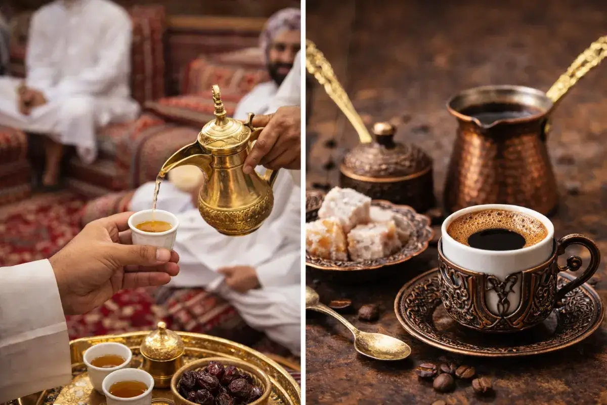 تقديم القهوة العربية في المجالس مقارنة بالقهوة التركية