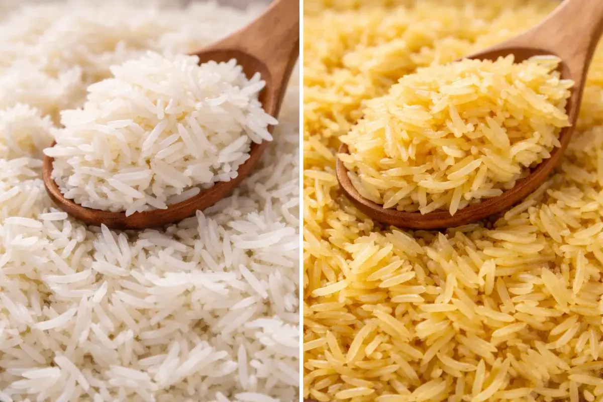 قوام وملمس حبات الأرز البسمتي الأبيض والذهبي بعد الطهي