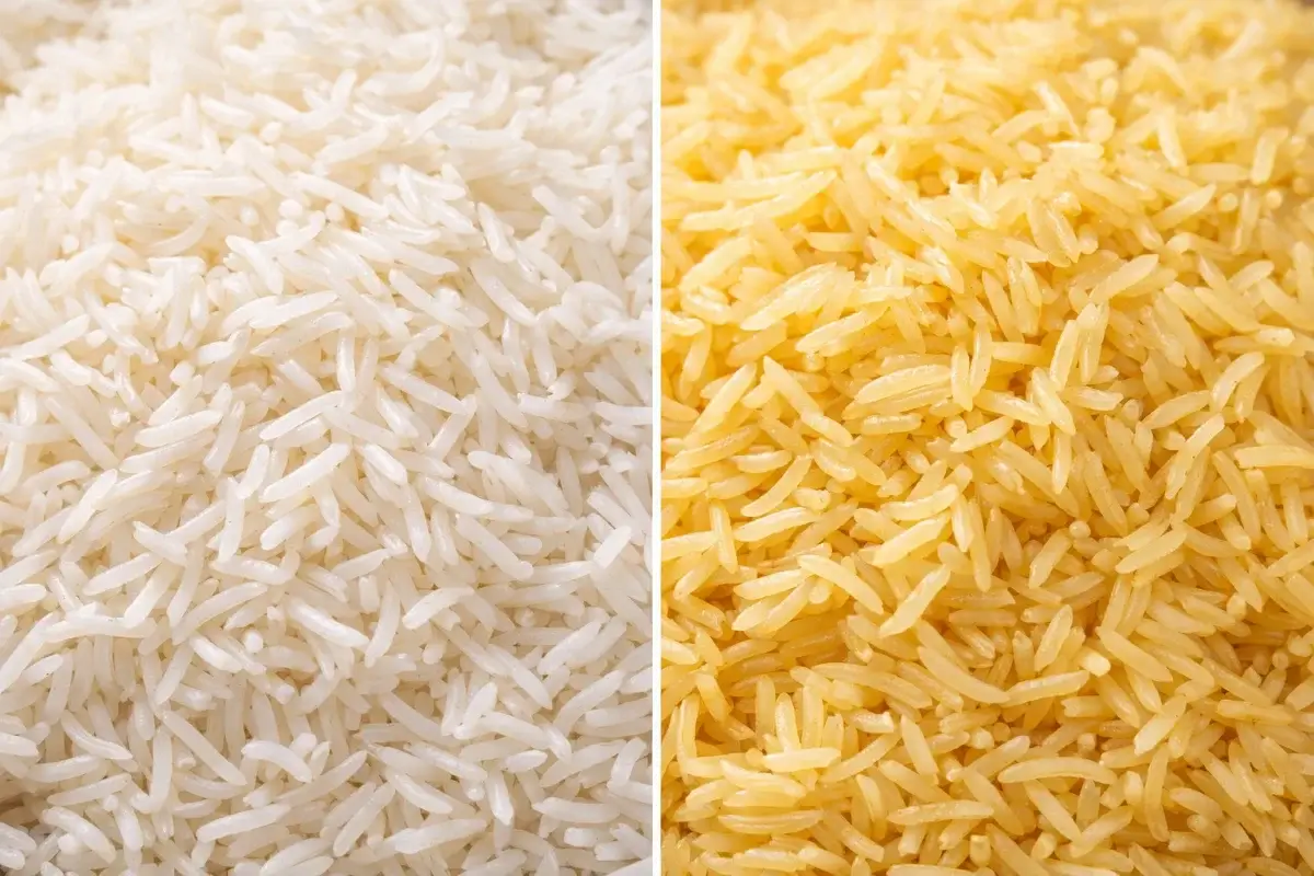 الفرق في لون وشكل الأرز البسمتي الأبيض والذهبي بعد الطهي