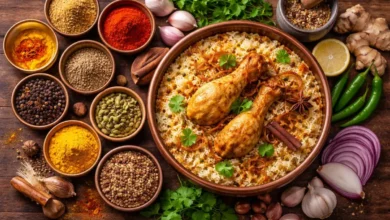 بهارات البرياني ومكوّناتها المستخدمة في الطبخ المنزلي
