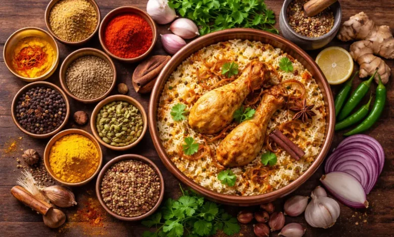 بهارات البرياني ومكوّناتها المستخدمة في الطبخ المنزلي