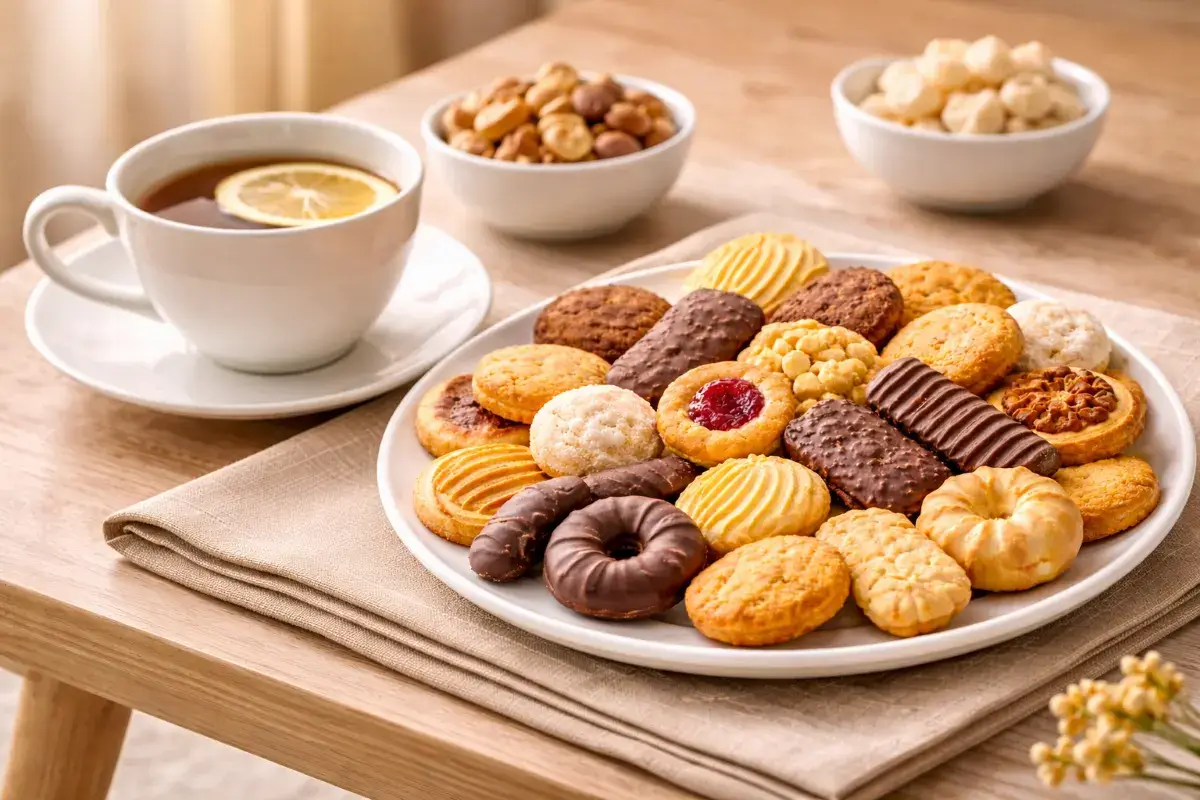 تقديم بسكويت مع مشروب ساخن ضمن ضيافة منزلية هادئة