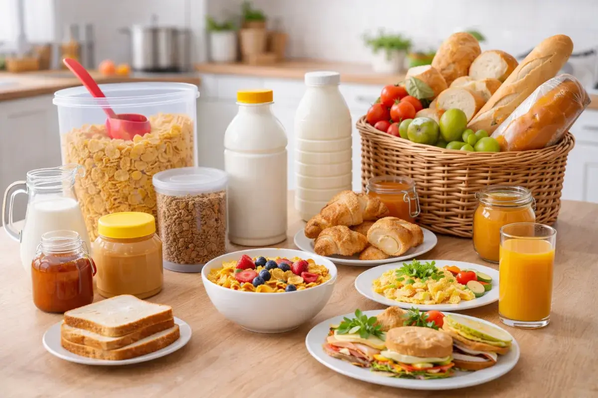 مائدة إفطار تحتوي على منتجات وأحجام مختلفة تناسب الاستخدام اليومي