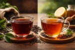 كوبان من الشاي يوضحان الفرق في اللون بين الشاي السيلاني والشاي الكيني