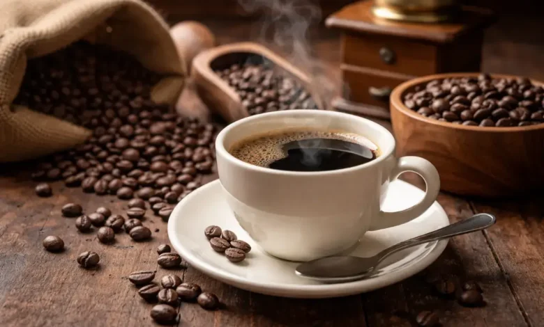 فنجان قهوة سوداء بدون سكر يوضح الطعم الطبيعي للقهوة