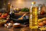 زيت طبخ مستخدم في المطبخ اليومي مع أدوات الطهي