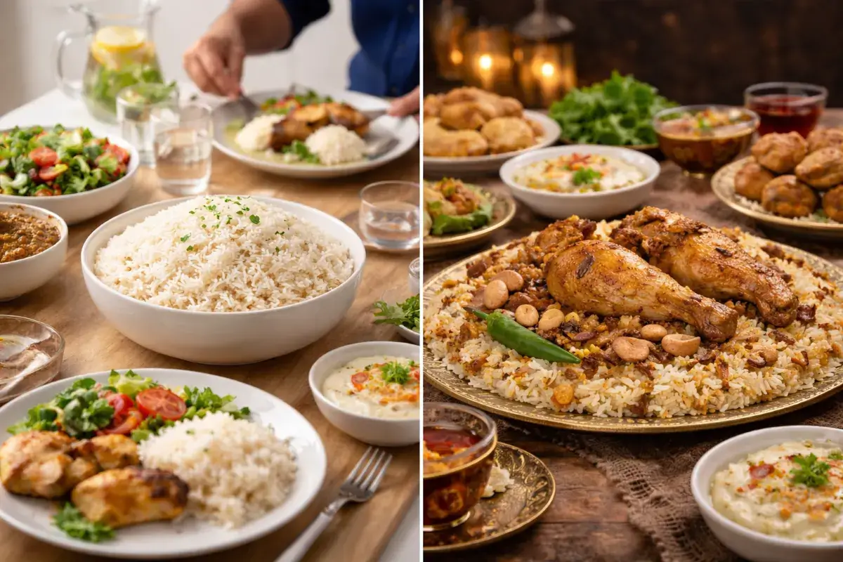 الفرق بين تقديم الأرز في الوجبات اليومية والولائم