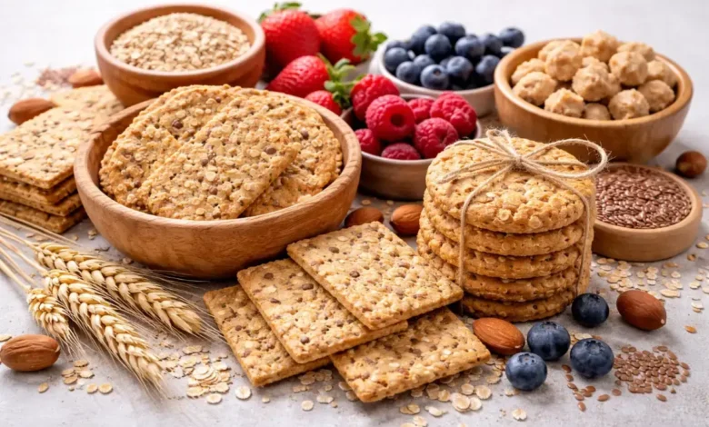 بسكويت دايت مصنوع من الحبوب الكاملة مع مكونات طبيعية مثل الشوفان والمكسرات