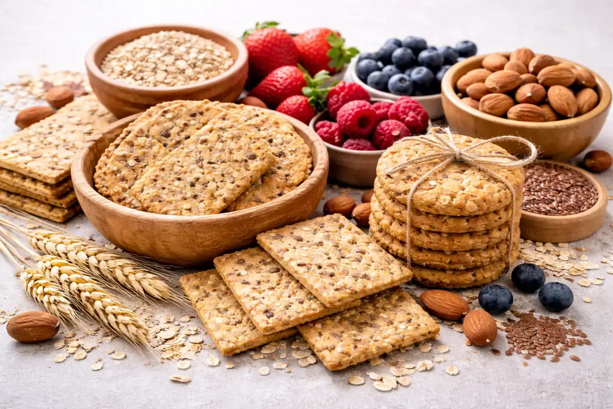 بسكويت دايت مع مكونات طبيعية مثل الشوفان والحبوب الكاملة والمكسرات