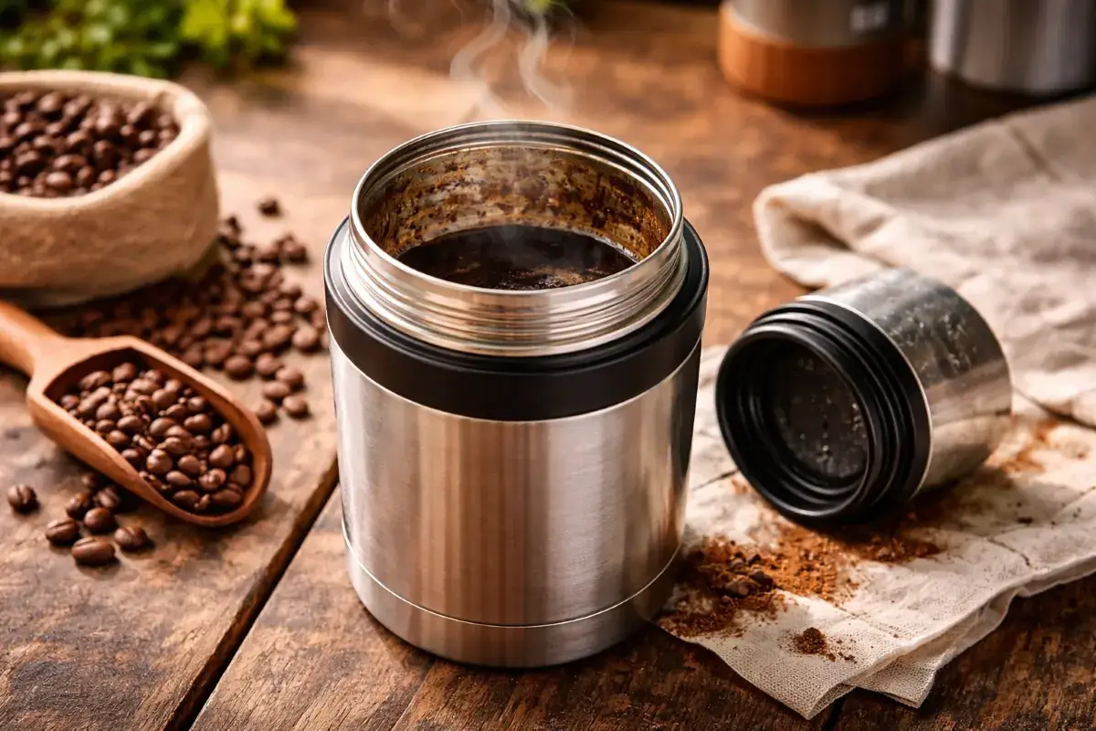ترمس قهوة يحتوي على بقايا قهوة قديمة تؤثر على الطعم