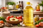 زيت طبخ للاستخدام اليومي في المطبخ العائلي مع مكونات طهي أساسية