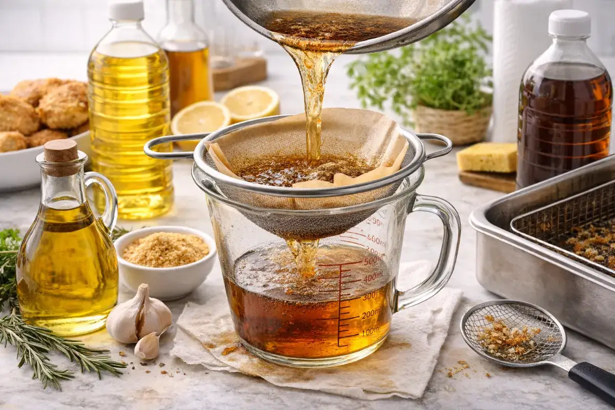 تصفية زيت القلي بعد الاستخدام للحفاظ على جودته