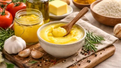 سمن طبيعي مستخدم في الطبخ المنزلي مع مكونات مطبخ يومية