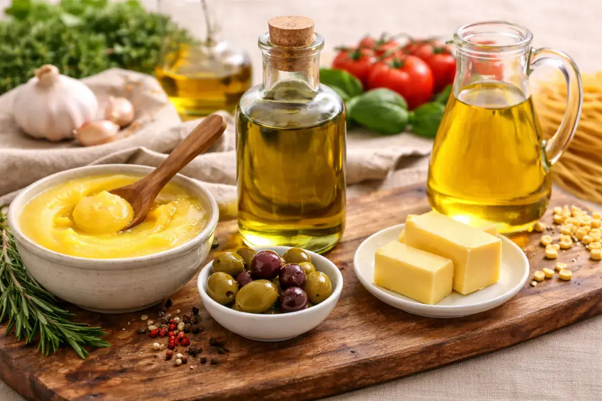 مقارنة بصرية بين السمن والزيوت والدهون المستخدمة في الطبخ المنزلي