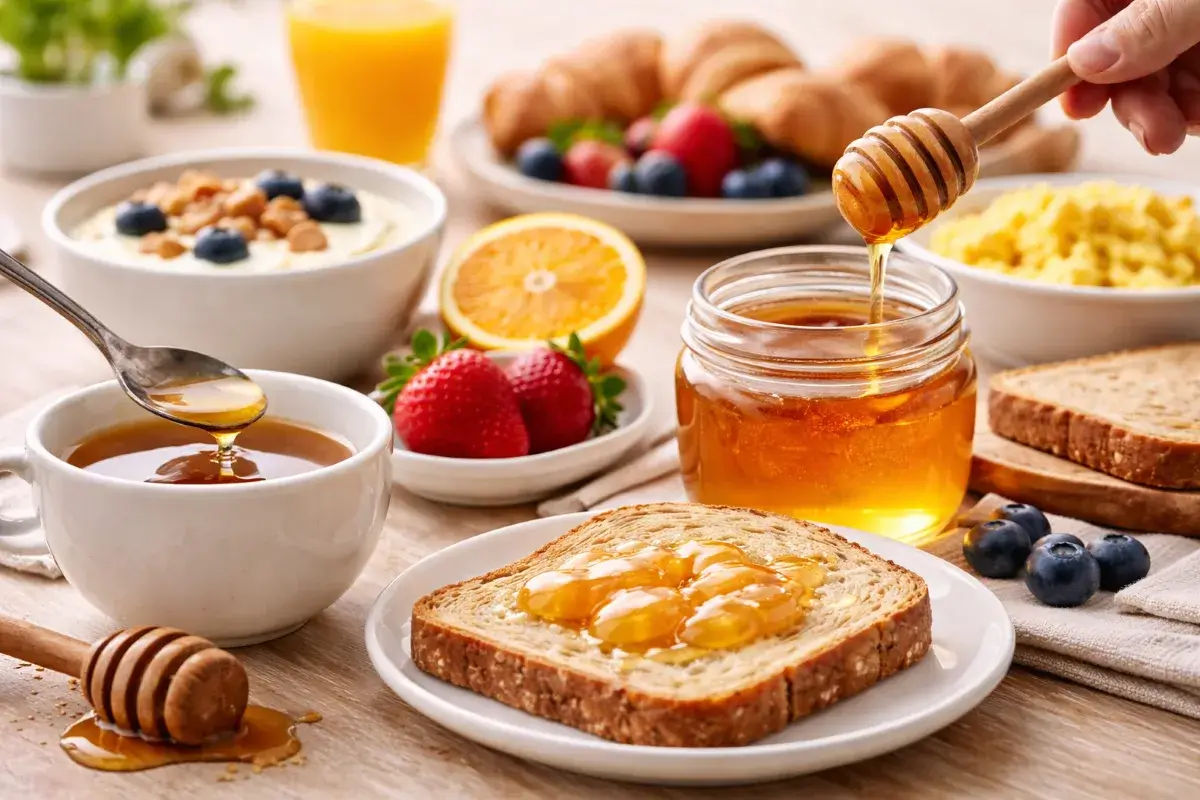 استخدام العسل مع الخبز والمشروبات كجزء من إفطار صباحي