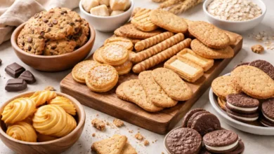 تشكيلة من أنواع البسكويت توضح اختلاف القوام والمكونات