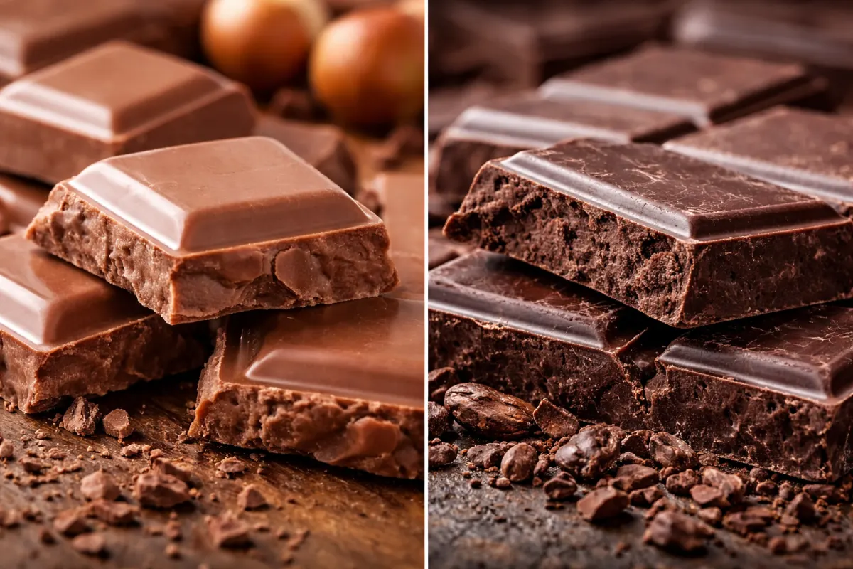 اختلاف القوام بين شوكولاتة الحليب الناعمة والشوكولاتة الداكنة الكثيفة