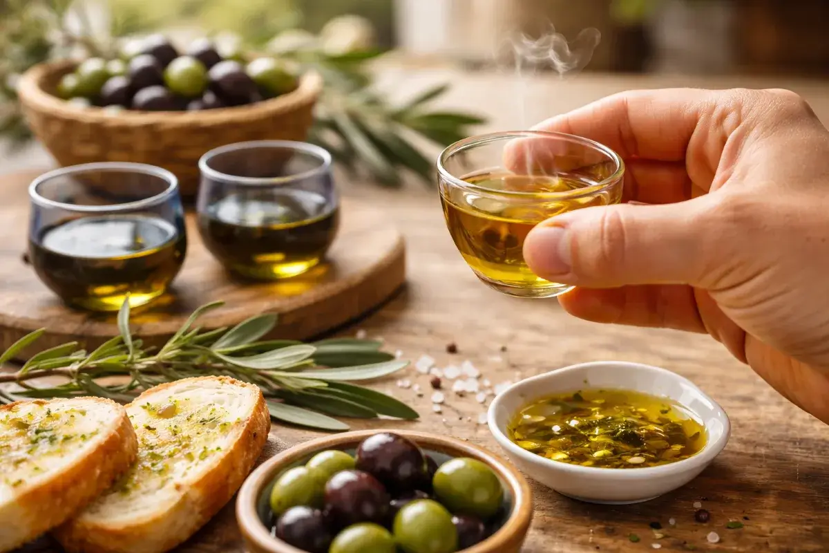 تجربة تذوق زيت الزيتون مع التركيز على الرائحة