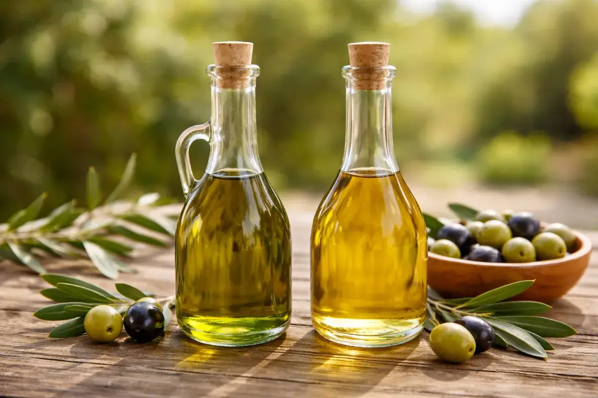 الفرق البصري بين زيت الزيتون البكر وزيت الزيتون المكرر من حيث اللون