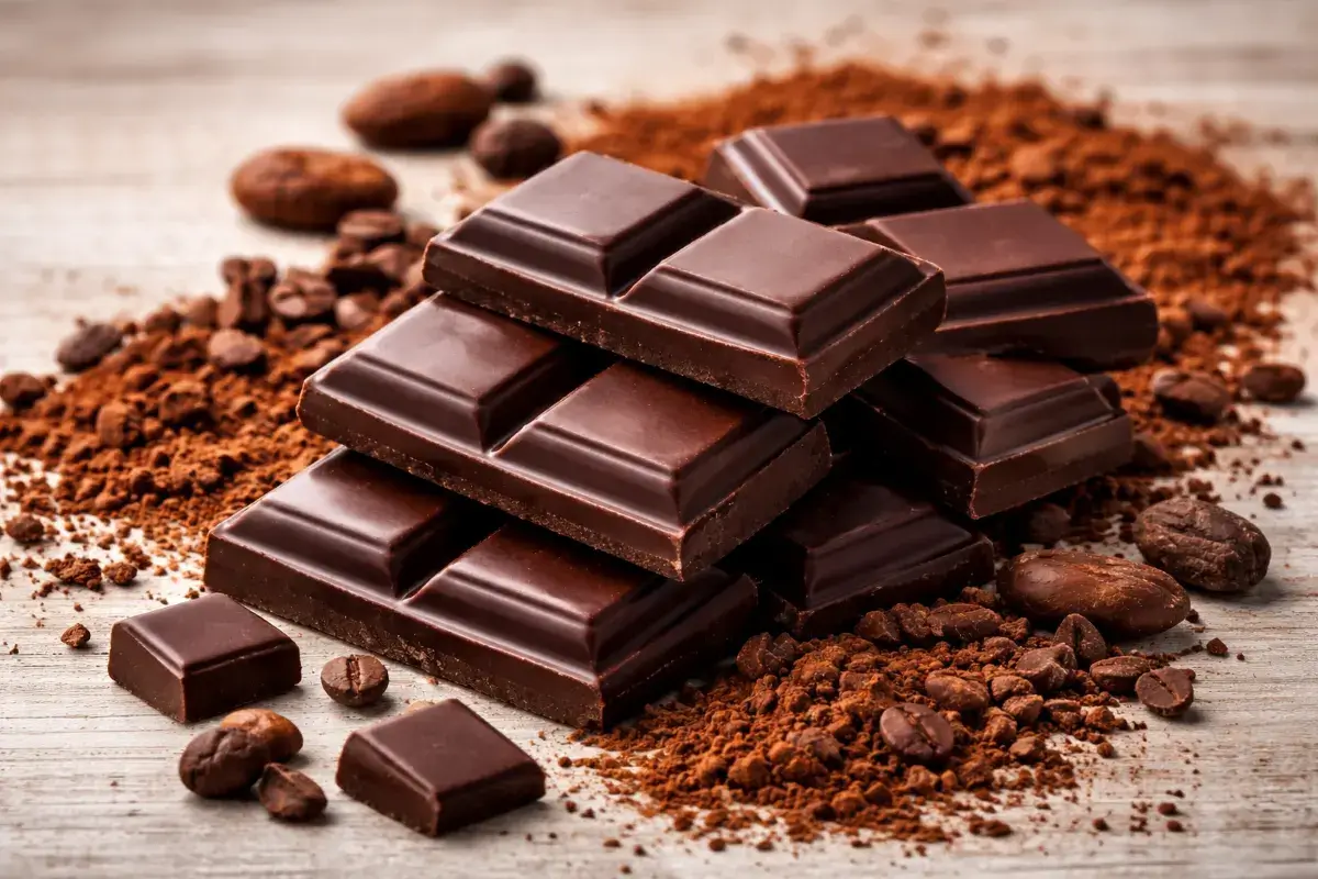 قطع شوكولاتة سادة تظهر القوام المتجانس وسطح الشوكولاتة 