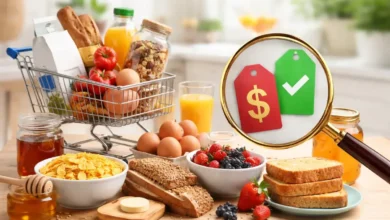 مقارنة بصرية بين منتجات إفطار مختلفة مع التركيز على السعر والجودة
