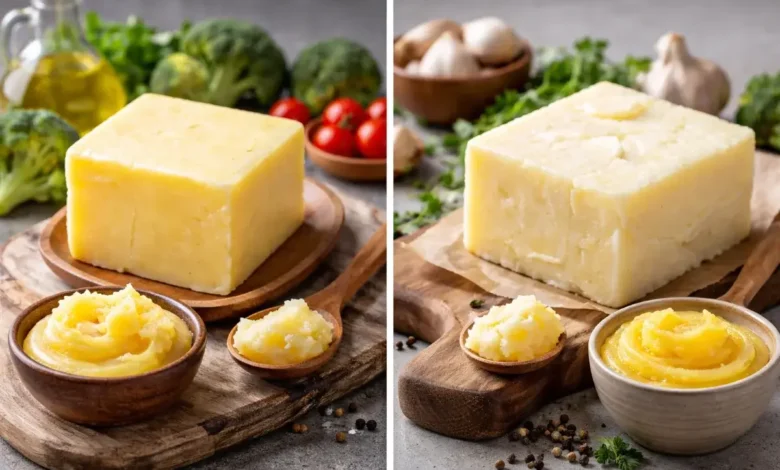 مقارنة بصرية بين السمن النباتي والسمن الحيواني للاستخدام اليومي في المطبخ